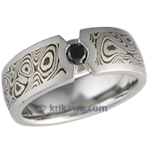 Mokume Compass Wedding Band with Black Diamond