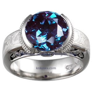 Mokume Diamond Engagement Ring 