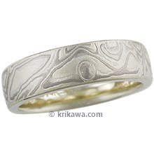 Winter Mokume Wedding Band in Green Gold with Etch
