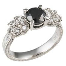 Antique Leaf Engagement Ring with Black Diamond