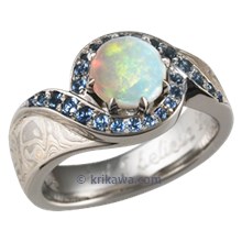 Mokume Pave Swirl Engagement Ring with Opal