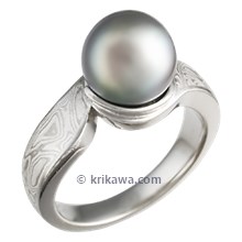 Mokume Swirl Engagement Ring with Pearl