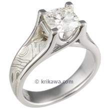 Winter Mokume Wing Engagement Ring with Moissanite