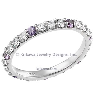Bead Set Diamond Eternity Wedding Band with Purple Sapphires