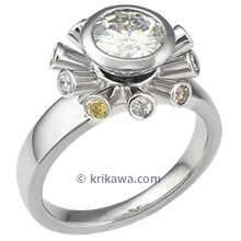 Sputnik Engagement Ring with Moissanite and Fancy Color Diamonds