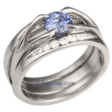 Carved Branch Bridal Set, Lab Created Blue Sapphire