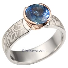 Mokume Solitaire Straight, Tapered Head Engagement Ring with Fair Trade Sapphire