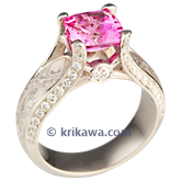 White Juicy Light Engagement Ring with Pink Sapphire