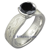 Mokume Solitaire Tapered Engagement Ring with Black Diamond