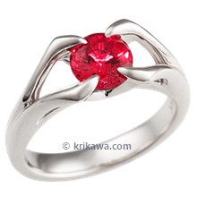 Carved Branch Engagement Ring with Lab Created Ruby