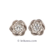 Medium Rose Stud Diamond Earrings in Palladium