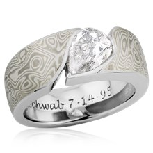 White Mokume Wave Engagement Ring with 0.9 ct Pear