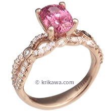 Woven Pave Engagement Ring with Pink Sapphire