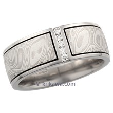 White Mokume Wedding Band with Vertical Channel