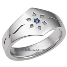 Snowflake Wedding Band with Blue Sapphire