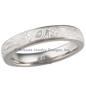 White Mokume & White Gold Wedding Band