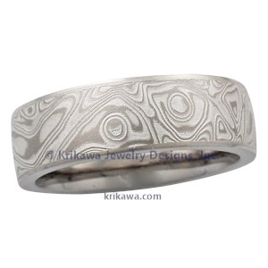 6mm White Mokume Wedding Band, Light Etch