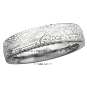 Etched White Mokume Wedding Band