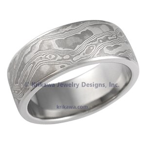 Wide White Mokume Wedding Band