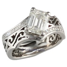 Tribal Pave Engagement Ring with Emerald Cut Diamond