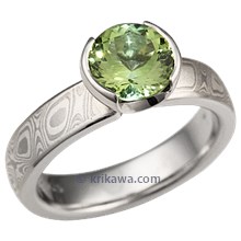 Mokume Solitaire Straight Tapered Engagement Ring with Tourmaline