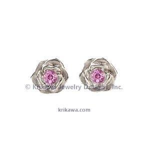 Small Rose Diamond Stud Earrings in Pink and White