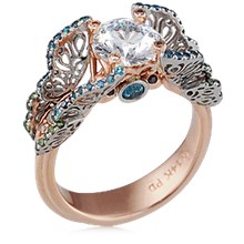 Rose Gold Butterfly Fishtail Pave Engagement Ring
