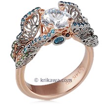 Rose Gold Butterfly Fishtail Pave Engagement Ring 