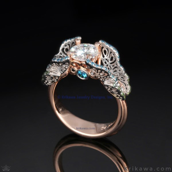 Rose Gold Butterfly Fishtail Pave Engagement Ring