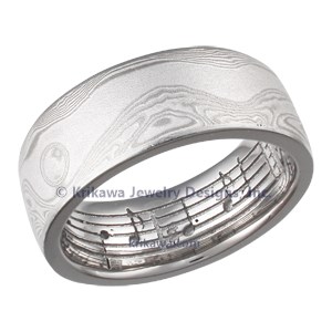 White Mokume Gane Wedding Band with Custom Music Staff Inside