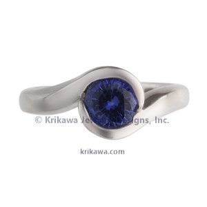 Carved Wave Light Engagement Ring with Light Blue Sapphire