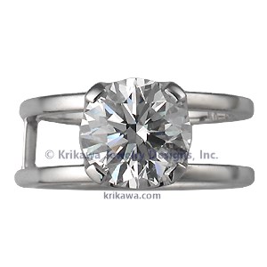 Modern Scaffolding Engagement Ring with Round Diamond and Four Cutout Head 