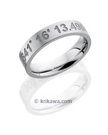 Have the coordinates of where you met your significant other, where you are getting married, or any other important location engraved into a flat band to make it truly unique!