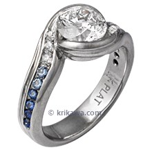Carved Wave Engagement Ring with Tapering Sapphires to White Diamonds