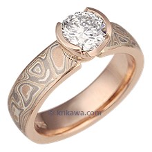 Mokume Solitaire Straight 14k Rose and Champagne