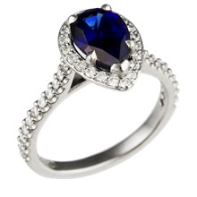 Sapphire Pear Halo Pave Engagement Ring