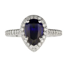 Sapphire Pear Halo Pave Engagement Ring - top view