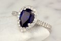 Sapphire Pear Halo Pave Engagement Ring