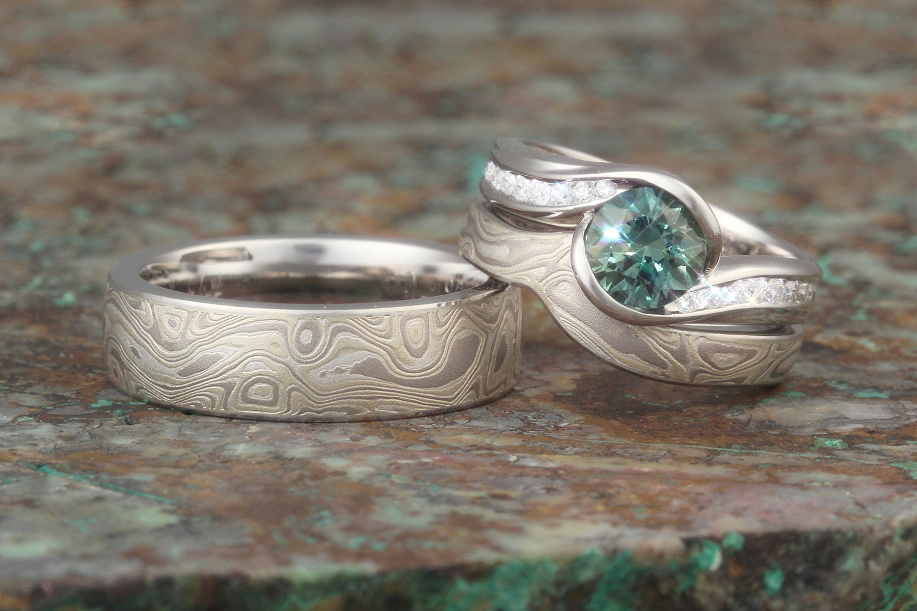 Wave engagement ring best sale set