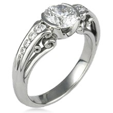 Carved Curls Engagement Ring with Tapering Stones