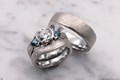 Iced Platinum Mokume Round and Blue Diamond Trillion Bridal Set
