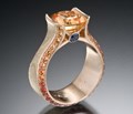 Juicy Liqueur Engagement Ring with Orange Sapphire and Mokume Gane