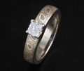 Mokume Princess Engagement Ring with Champagne Mokume Gane and a Lab-Grown Diamond