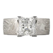 Mokume Princess Solitaire Engagement Ring, 4 Cutout Head - top view