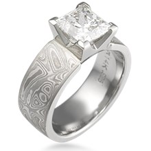 Mokume Princess Solitaire Engagement Ring