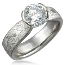 Mokume Solitaire Tapered Engagement Ring