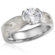 Mokume Solitaire Tapered Engagement Ring