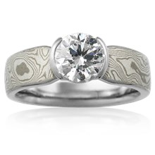 Mokume Solitaire Tapered Unique Engagement Ring - top view