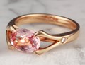 Carved Branch Engagement Ring in 14k Rose Gold with Oval Padparadscha Sapphire