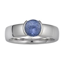  	Modern Straight Solitaire, Tapered Head Engagement Ring with a 2 Cutout Head - top view